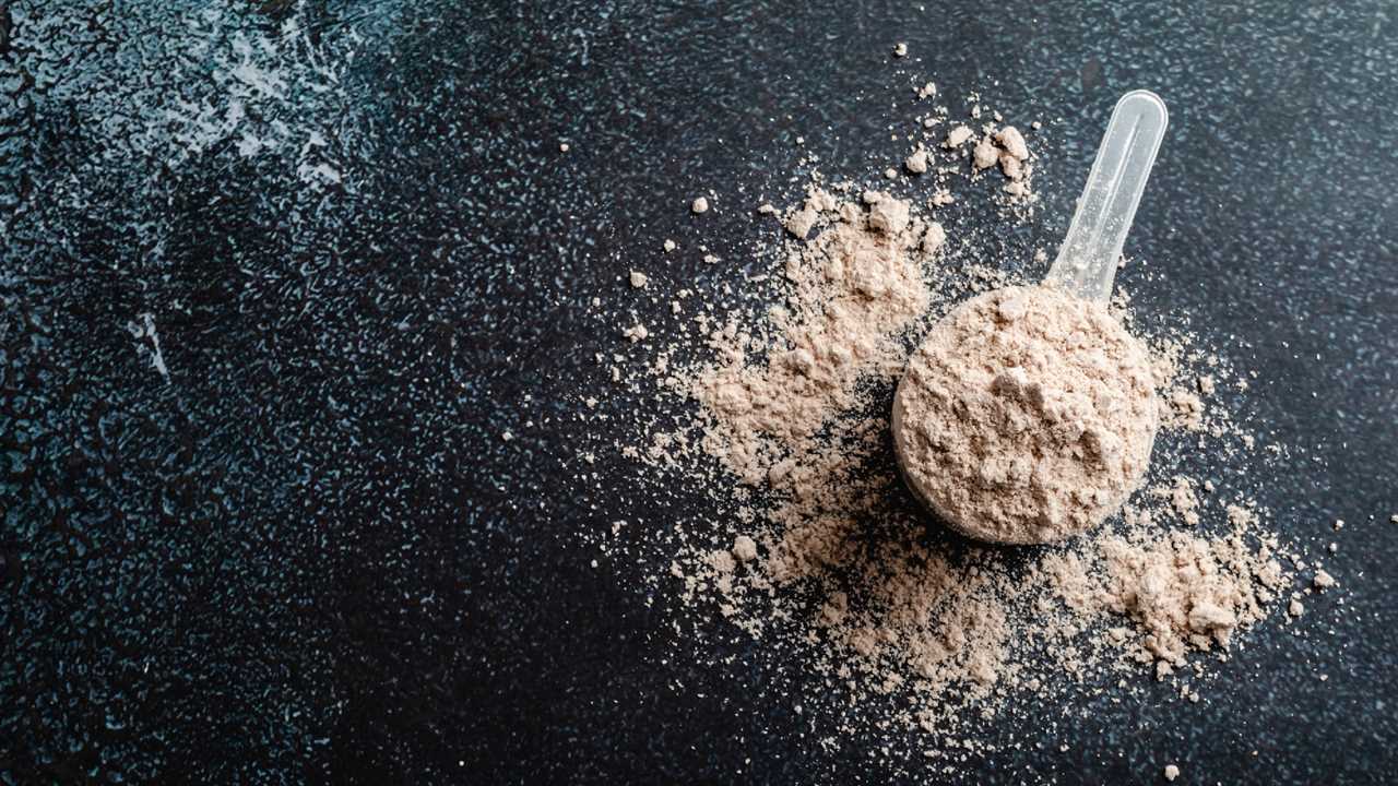 A scoop full of a clean protein powder.