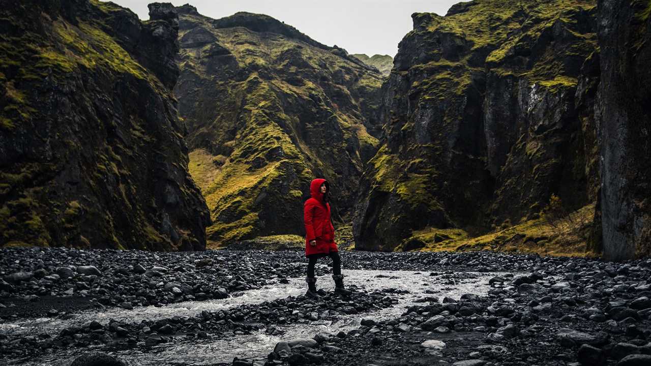 Editor Brittany Smith exploring Stakkholtsgjá Canyon