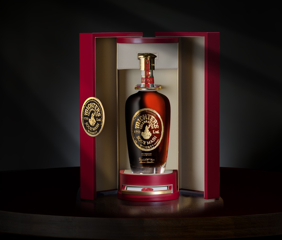 Bottle of Michter’s Celebration Sour Mash in burgundy box