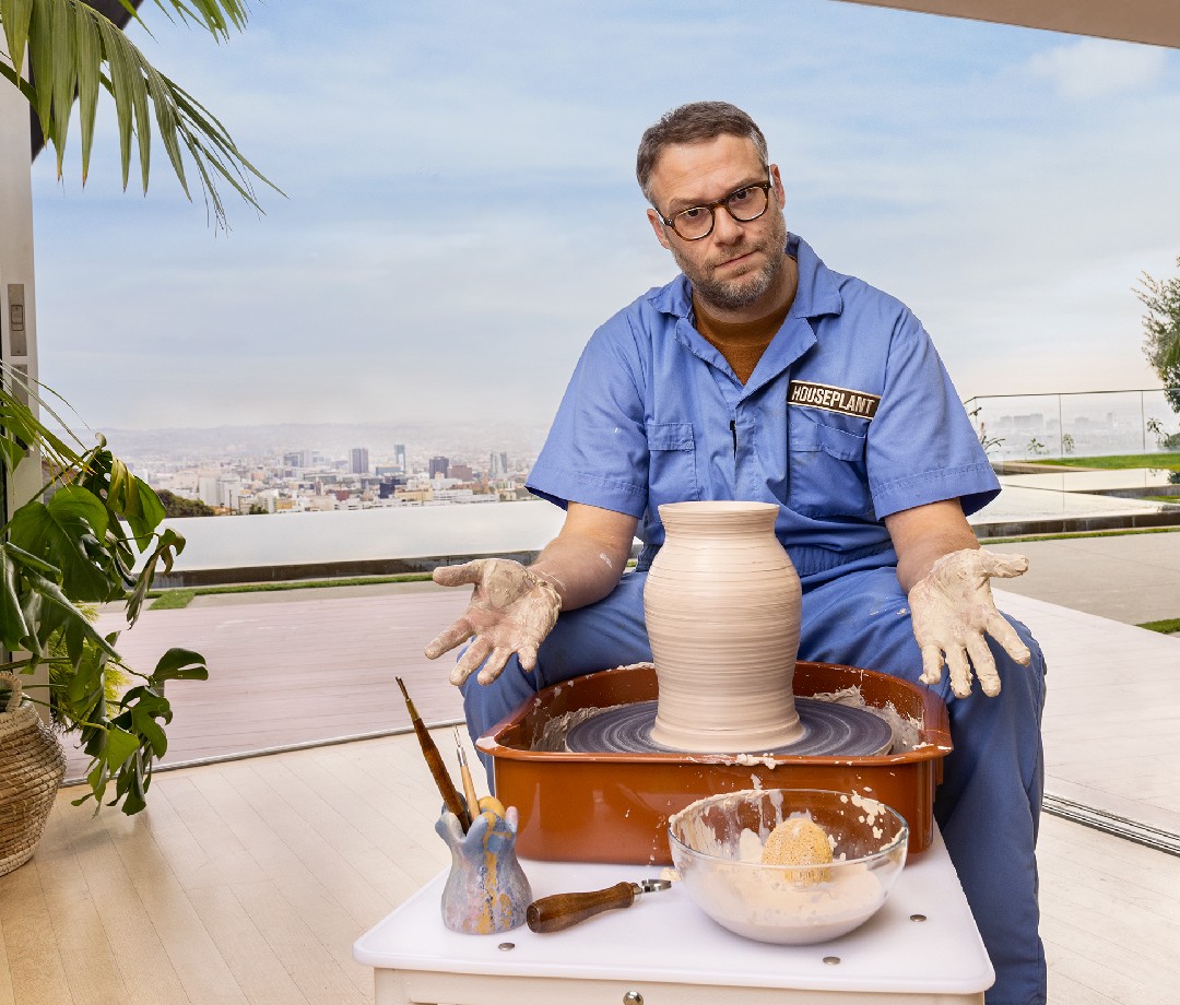 Seth Rogen sitting at the potter's wheel.