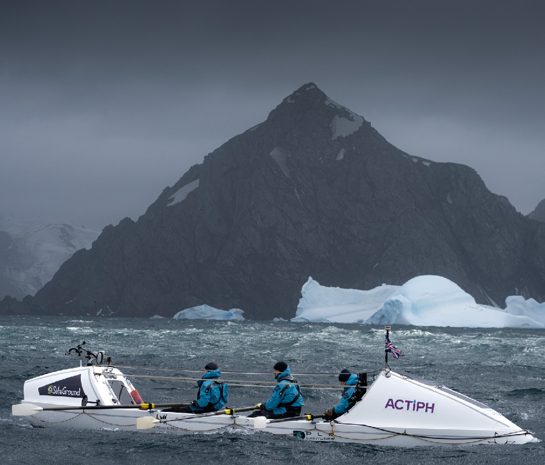 Side view of vessel along the Antarctic coast.