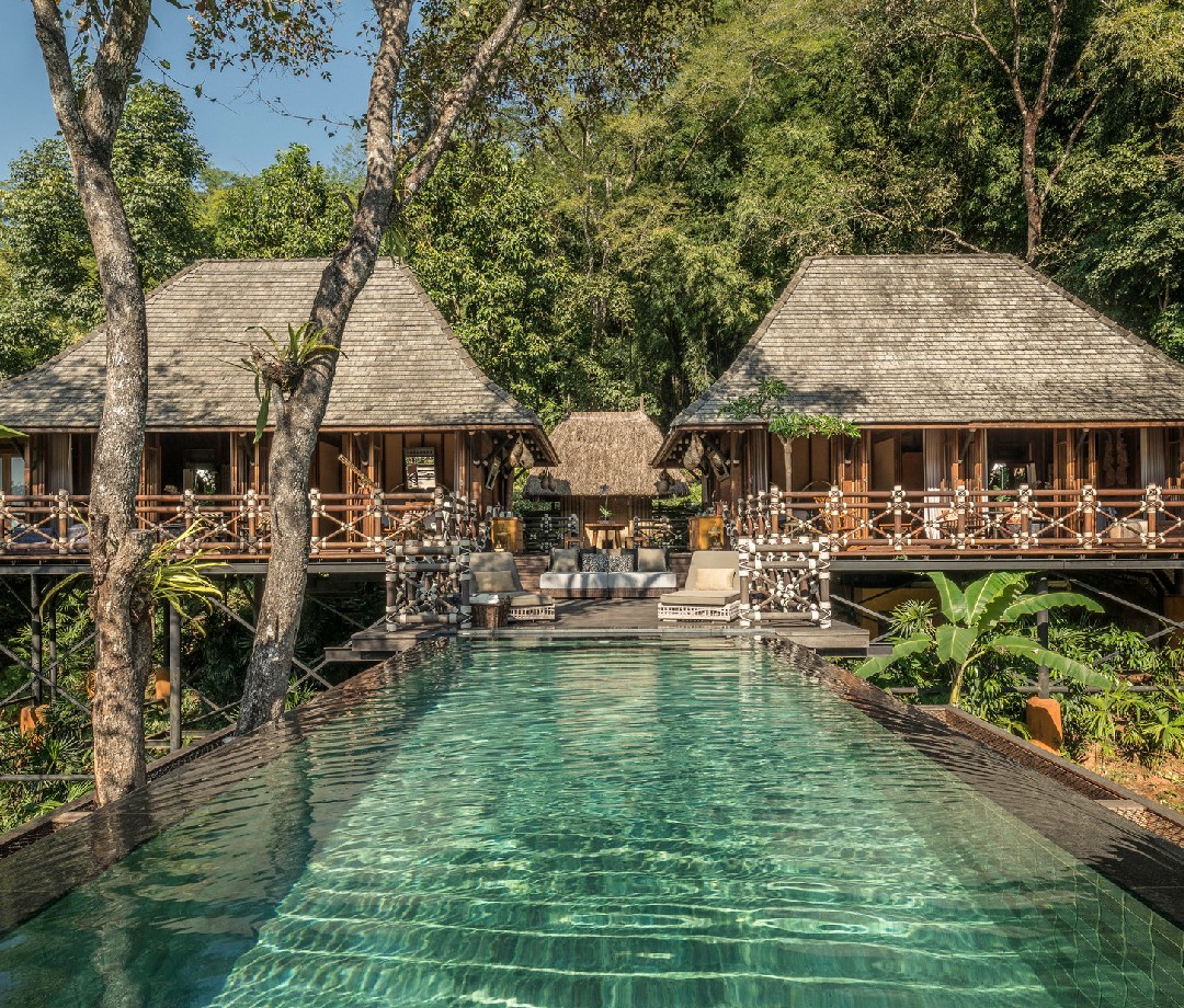 Entrance at Four Seasons Tented Camp Golden Triangle in Chiang Rai, Thailand.