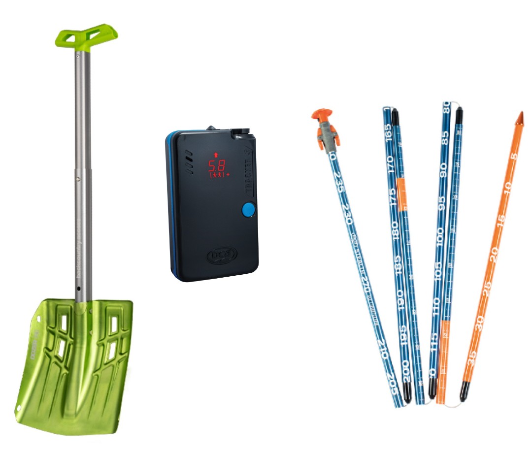 BCA shovel, transceiver, and probe.