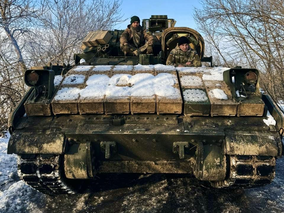 The crew of a Ukrainian M2A2 Bradley IVF that destroyed a Russian T-90M tank near Avdiivka in a recent viral video.