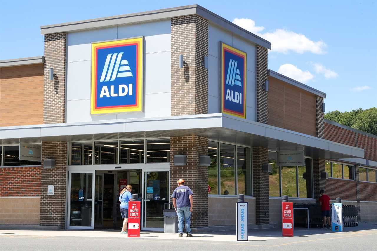 Shoppers are seen outside of an Aldi grocery store in Coal Township, Pennsylvania on August 12, 2022.
