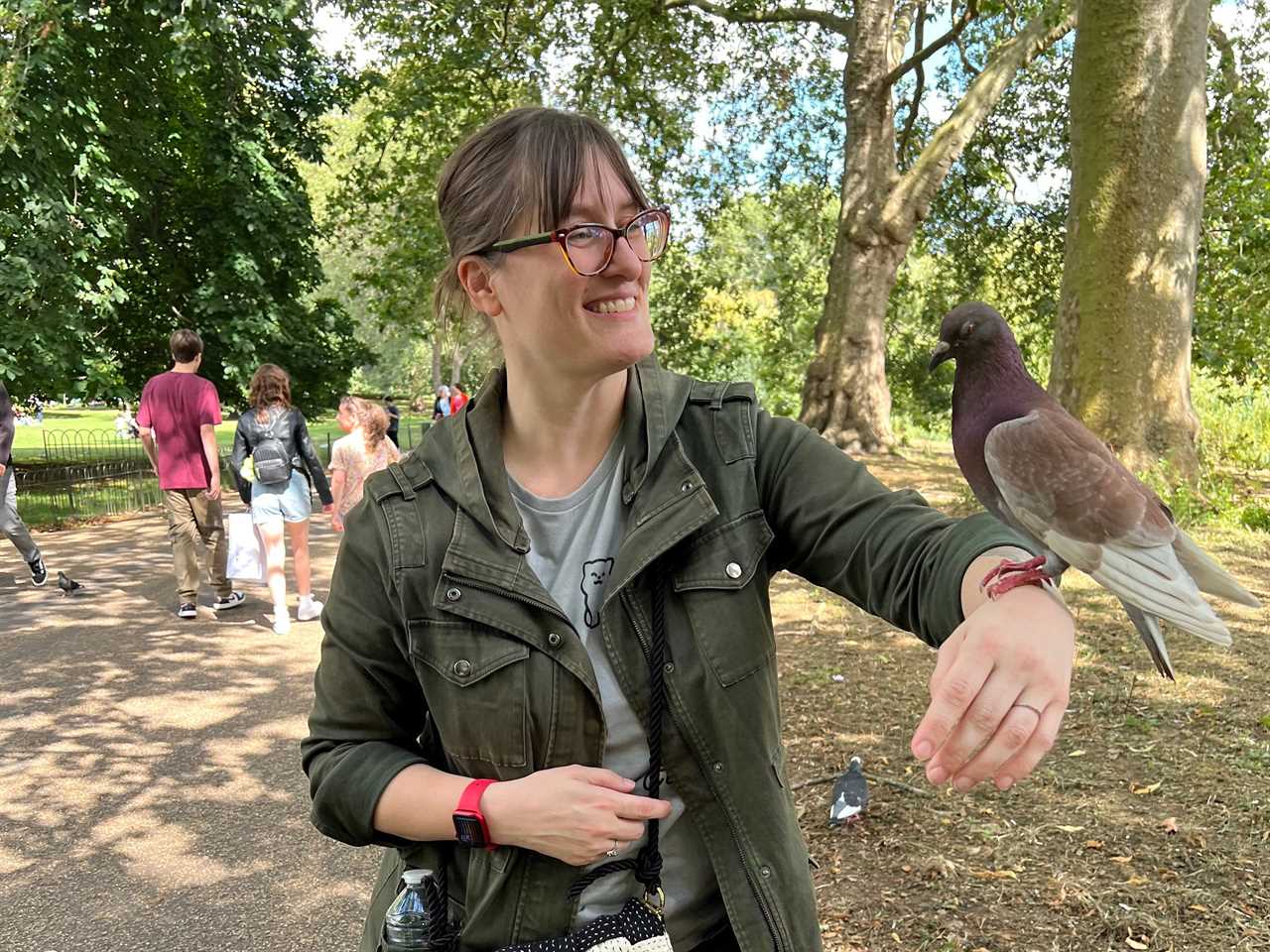 The author with a pigeon in Paris.