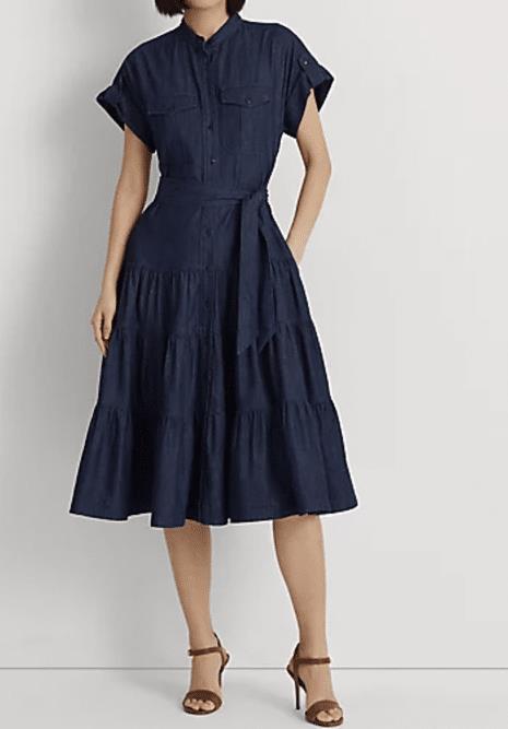 Ralph Lauren Belted Denim Tiered Shirtdress