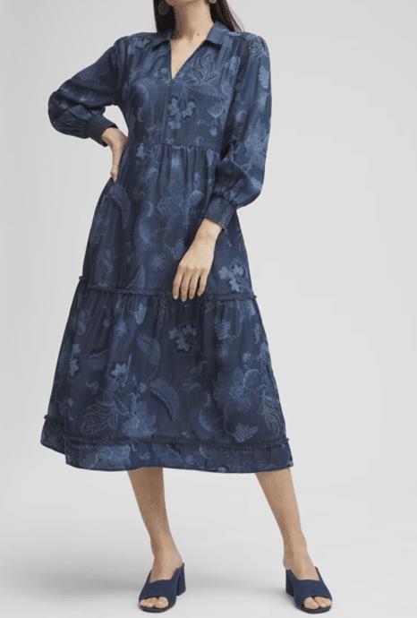 Chico’s Chambray Fray Trim Tunic Dress