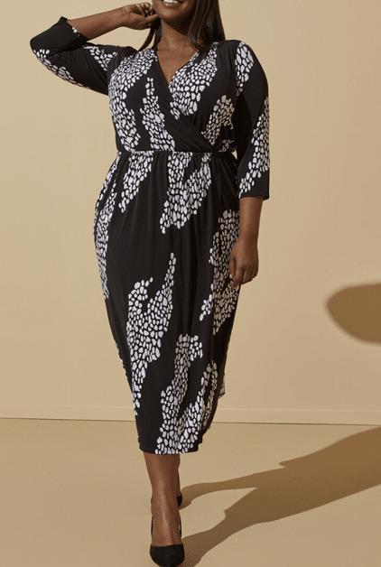 Faux Printed Wrap Midi Dress from Ashley Stewart