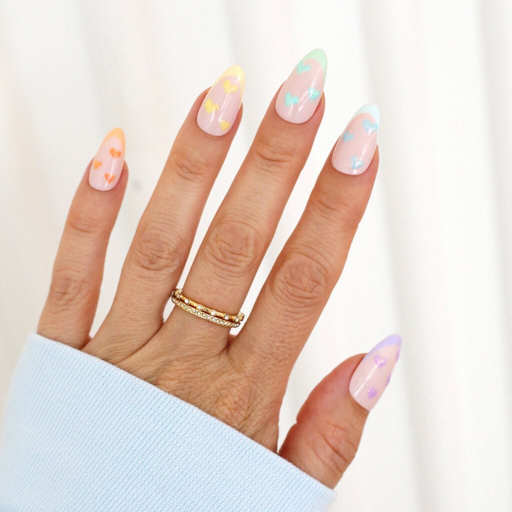 rainbow heart chrome nails