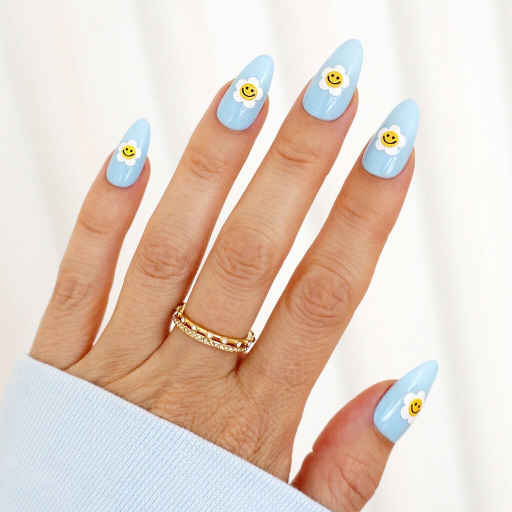 blue summer happy face nails