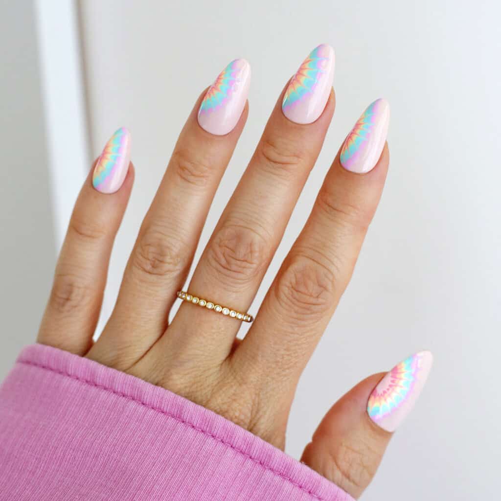 summer rainbow tie dye nails 