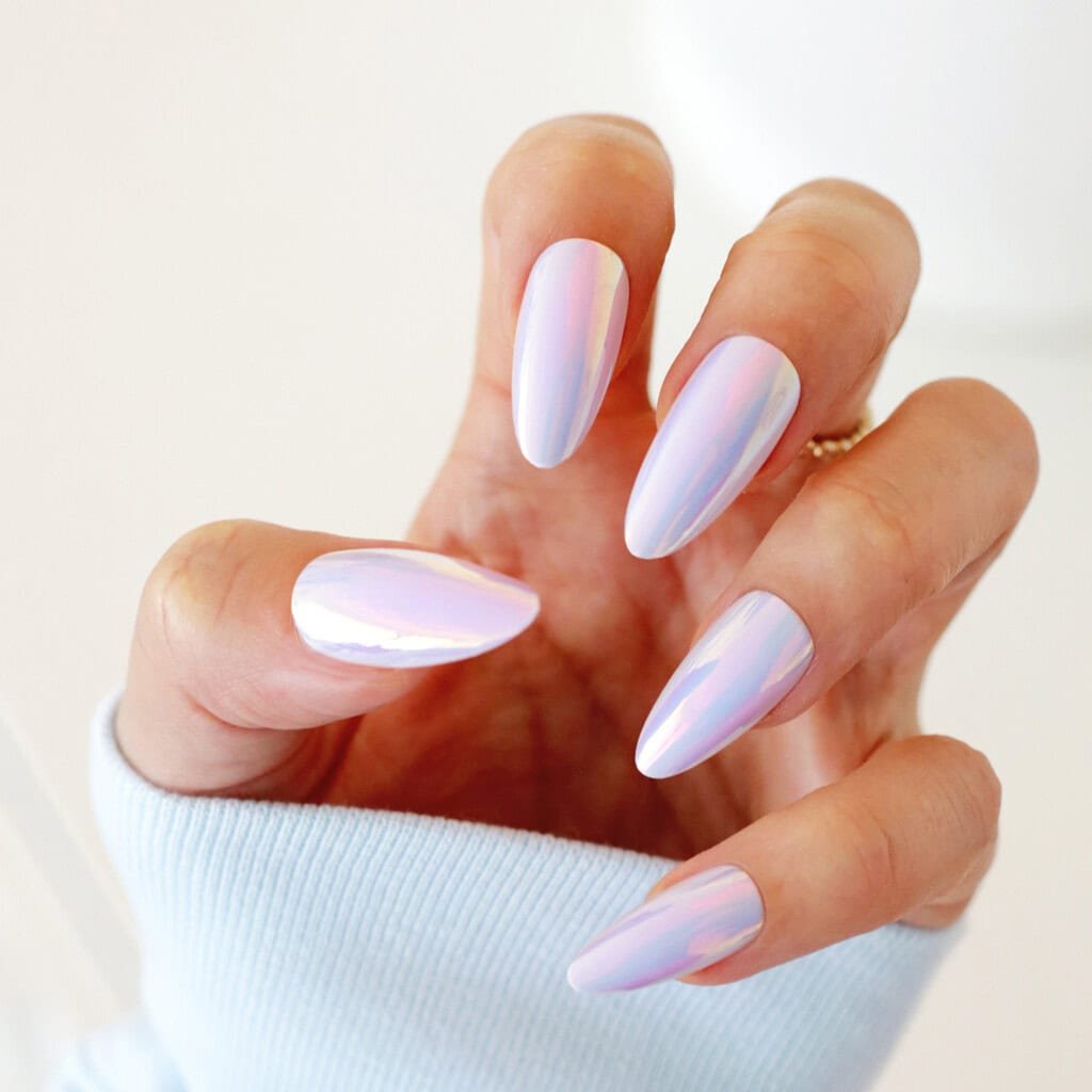 pink and blue iridescent  nails